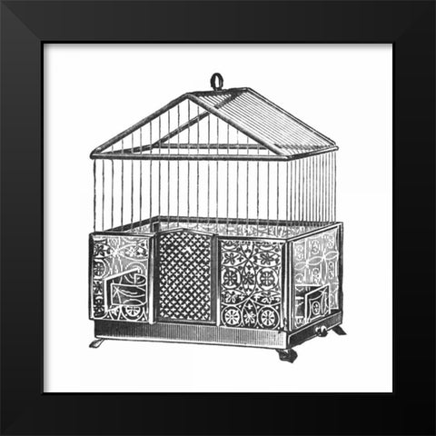 Etchings: Birdcage - Peaked top, patterned base. Black Modern Wood Framed Art Print by Catalog Illustration