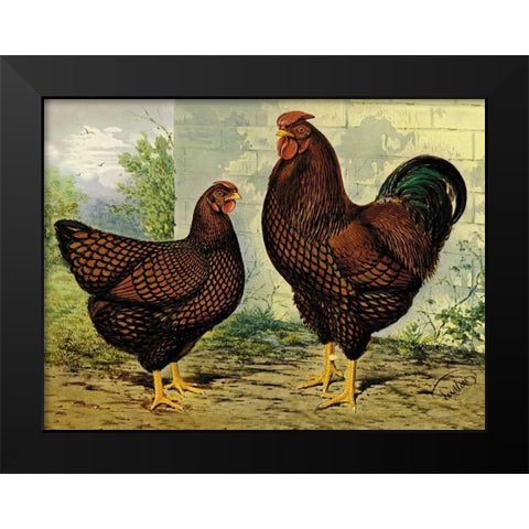 Chickens: Golden Wyandottes Black Modern Wood Framed Art Print by Wright, Lewis