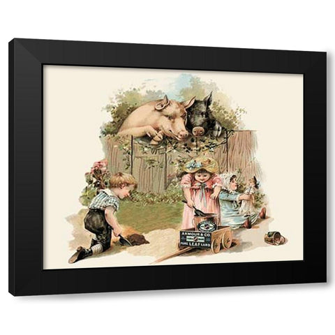 Pigs and Pork: Curious Pigs Black Modern Wood Framed Art Print by Advertisement
