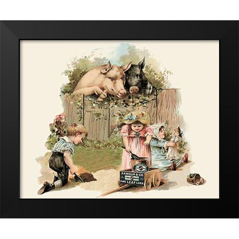 Pigs and Pork: Curious Pigs Black Modern Wood Framed Art Print by Advertisement