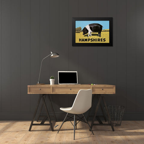 Pigs and Pork: Hampshires Black Modern Wood Framed Art Print by Advertisement