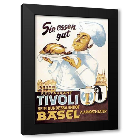 Cooks: Restaurant Tivoli Basel Black Modern Wood Framed Art Print by Advertisement