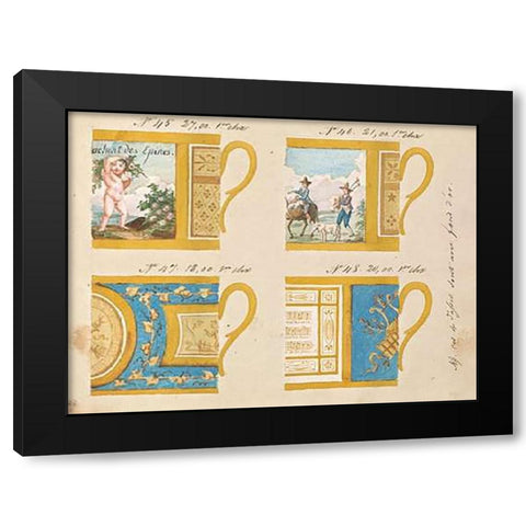 Quatre tasses avec fond dor, ca. 1800-1820 Black Modern Wood Framed Art Print by Honore