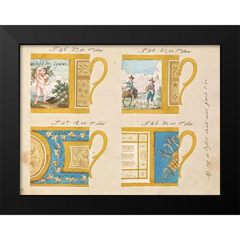 Quatre tasses avec fond dor, ca. 1800-1820 Black Modern Wood Framed Art Print by Honore
