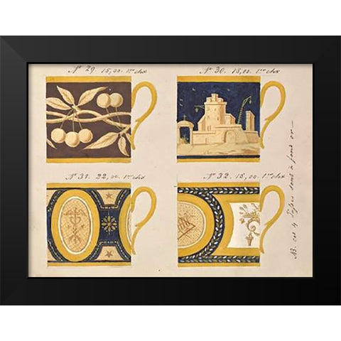 Quatre tasses a fond or, ca. 1800-1820 Black Modern Wood Framed Art Print by Honore