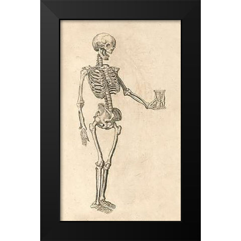 Human Skeleton with Hourglass Black Modern Wood Framed Art Print by Bauhin, Caspar