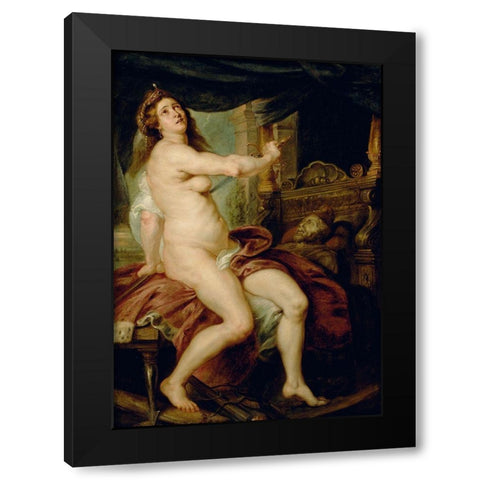 The Death of Dido Black Modern Wood Framed Art Print with Double Matting by Peter Paul Rubens, Workshop of