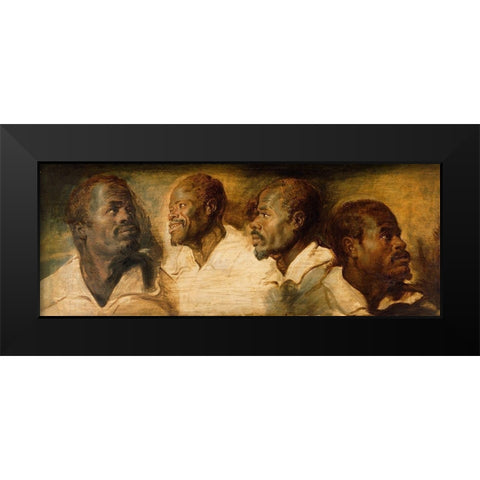 Four Studies of a Male Head Black Modern Wood Framed Art Print by Peter Paul Rubens, Workshop of