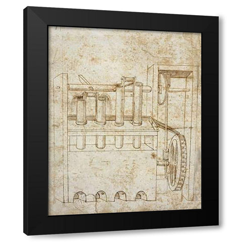Folio 10: piston pumps and water wheel Black Modern Wood Framed Art Print with Double Matting by Martini, Francesco di