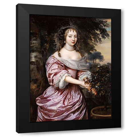 Portrait of a Woman Black Modern Wood Framed Art Print by Mytens, Jan