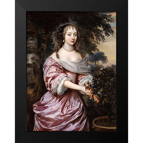 Portrait of a Woman Black Modern Wood Framed Art Print by Mytens, Jan