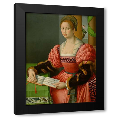 Portrait of a Woman with a Book of Music Black Modern Wood Framed Art Print by Ubertini, Francesco