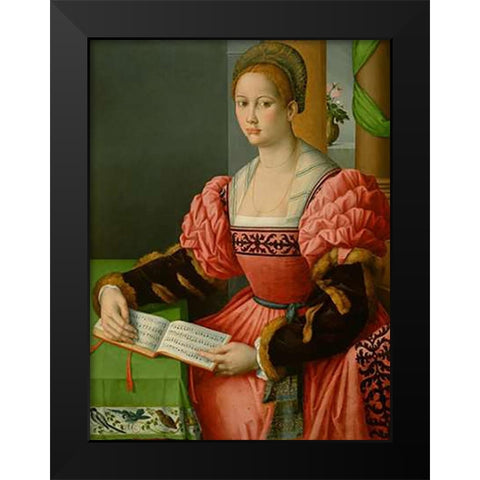 Portrait of a Woman with a Book of Music Black Modern Wood Framed Art Print by Ubertini, Francesco