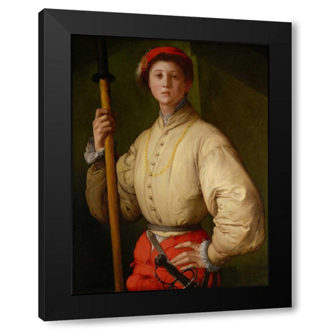 Portrait of a Halberdier - Francesco Guardi? Black Modern Wood Framed Art Print with Double Matting by Pontormo (Jacob Carucci)