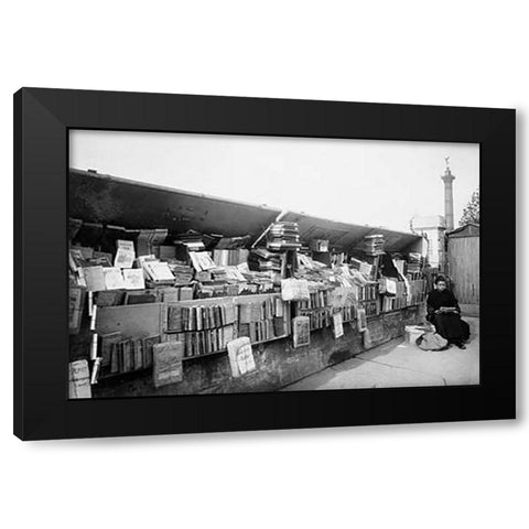 Paris, 1910-1911 - Secondhand Book Dealer, place de la Bastille bouquiniste Black Modern Wood Framed Art Print by Atget, Eugene