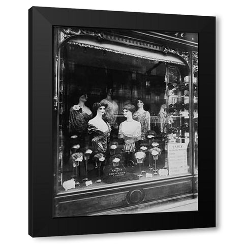 Paris, 1912 - Hairdressers Shop Window, boulevard de Strasbourg Black Modern Wood Framed Art Print with Double Matting by Atget, Eugene