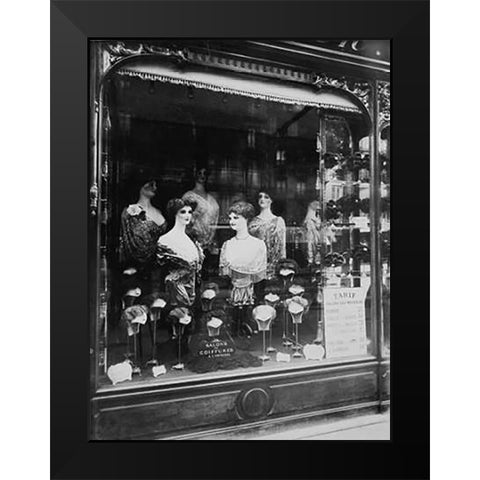 Paris, 1912 - Hairdressers Shop Window, boulevard de Strasbourg Black Modern Wood Framed Art Print by Atget, Eugene
