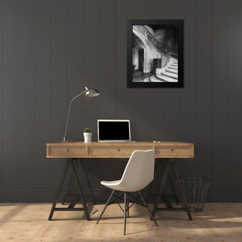 Paris, 1900 - Staircase, Hotel de Brinvilliers, rue Charles V Black Modern Wood Framed Art Print by Atget, Eugene