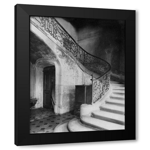 Paris, 1900 - Staircase, Hotel de Brinvilliers, rue Charles V Black Modern Wood Framed Art Print by Atget, Eugene