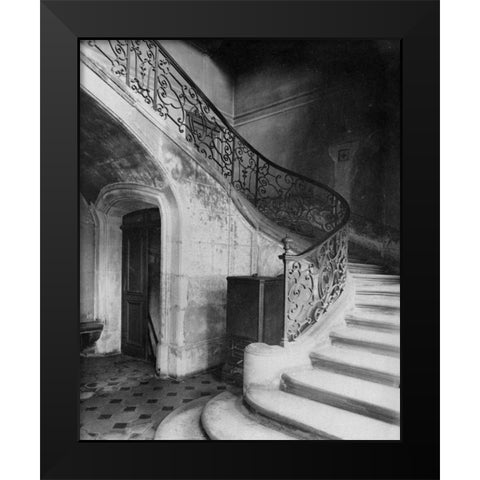 Paris, 1900 - Staircase, Hotel de Brinvilliers, rue Charles V Black Modern Wood Framed Art Print by Atget, Eugene