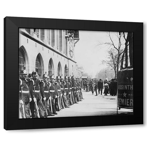 Paris, 1898-1900 - Republican Guards in front of the Palais de Justice Black Modern Wood Framed Art Print by Atget, Eugene