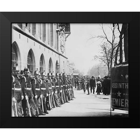 Paris, 1898-1900 - Republican Guards in front of the Palais de Justice Black Modern Wood Framed Art Print by Atget, Eugene