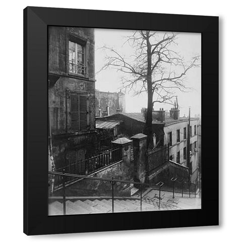 Paris, 1921 - Staircase, Montmartre Black Modern Wood Framed Art Print by Atget, Eugene