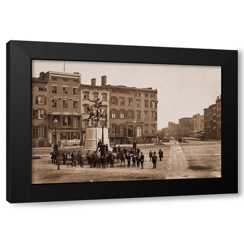 14th Street with Union Square and Washington Monument, about 1855 Black Modern Wood Framed Art Print with Double Matting by Holmes, Silas A.