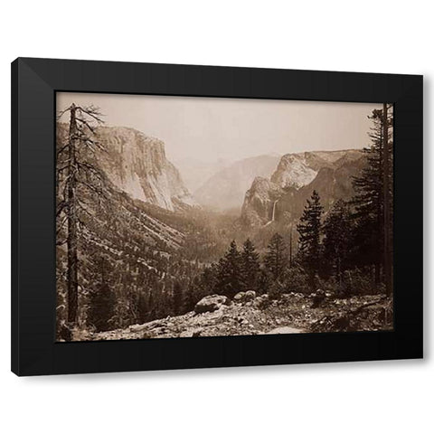 The Yosemite Valley from Inspiration Pt. MariVintagea Trail, 1865-1866 Black Modern Wood Framed Art Print by Watkins, Carleton