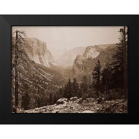 The Yosemite Valley from Inspiration Pt. MariVintagea Trail, 1865-1866 Black Modern Wood Framed Art Print by Watkins, Carleton