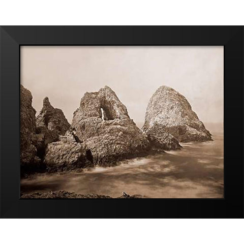 Sugarloaf Islands at Fishermans Bay, Farallon Islands, San Francisco, California, 1869 Black Modern Wood Framed Art Print by Watkins, Carleton