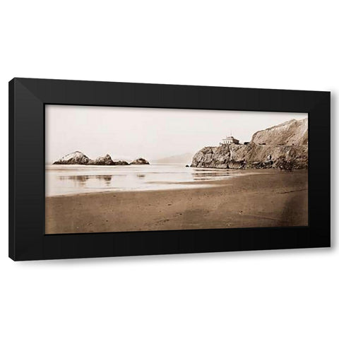 The Cliff House from the Beach, San Francisco, California, 1868-1870 Black Modern Wood Framed Art Print with Double Matting by Watkins, Carleton