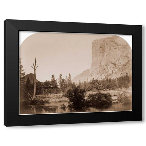 Tutucanula - El Capitan 3600 ft. Yosemite, California, 1861 Black Modern Wood Framed Art Print with Double Matting by Watkins, Carleton