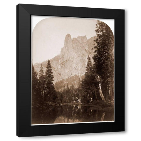 Sentinel - View of the Valley 3270 ft. Yosemite, California, 1861 Black Modern Wood Framed Art Print with Double Matting by Watkins, Carleton