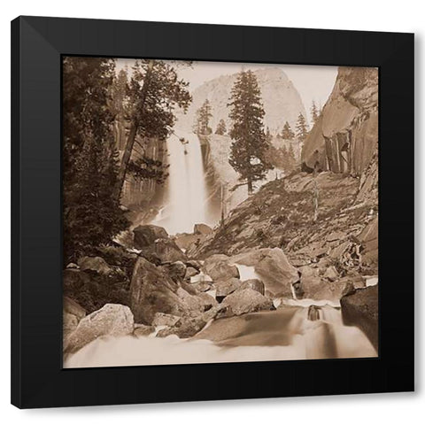 Piwayac - Vernal Fall - 300 ft. Yosemite, California, 1861 Black Modern Wood Framed Art Print with Double Matting by Watkins, Carleton