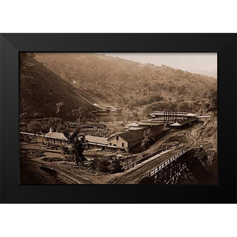 Smelting Works, New Almaden, Santa Clara, California, 1863 Black Modern Wood Framed Art Print by Watkins, Carleton