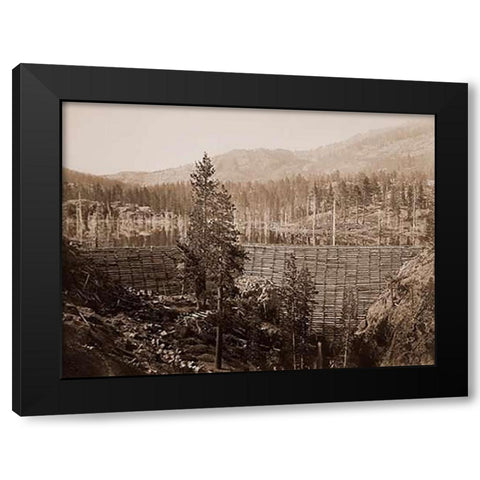 Dam and Lake, Nevada County, California, Near View, about 1871 Black Modern Wood Framed Art Print with Double Matting by Watkins, Carleton