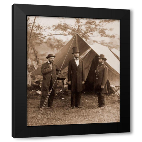 President Lincoln on the Battlefield of Antietam, Maryland, October 2, 1862 Black Modern Wood Framed Art Print with Double Matting by Gardner, Alexander