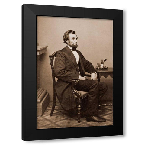 President Abraham Lincoln, Washington D.C., 1865 Black Modern Wood Framed Art Print with Double Matting by Brady, Mathew B.