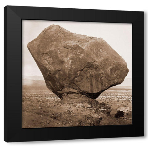 Perched Rock, Rocker Creek, Arizona, with sitting man, 1872 Black Modern Wood Framed Art Print with Double Matting by Bell, William H.