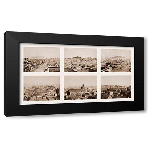 Six-part Panorama of San Francisco, 1855-1856 Black Modern Wood Framed Art Print with Double Matting by Watkins, Carleton