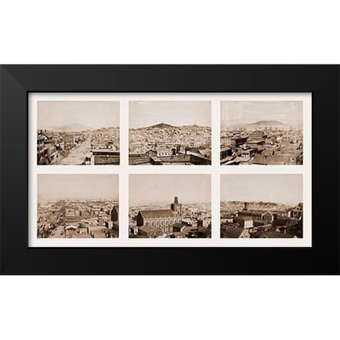 Six-part Panorama of San Francisco, 1855-1856 Black Modern Wood Framed Art Print by Watkins, Carleton