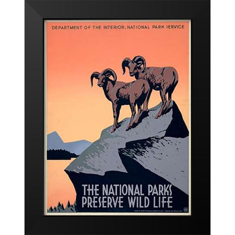 The National Parks Preserve Wild Life, ca. 1936-1939 Black Modern Wood Framed Art Print by Hirt, J.