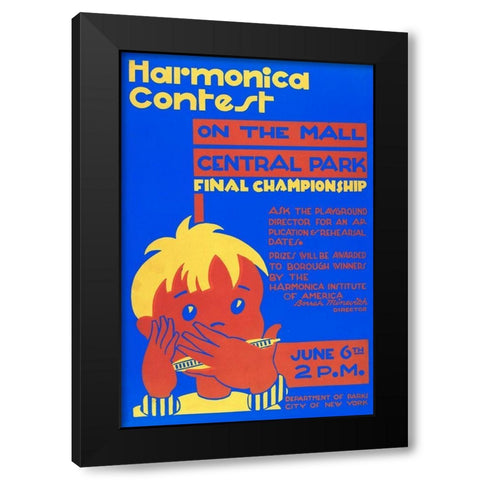Harmonica Contest in Central Park Black Modern Wood Framed Art Print by WPA