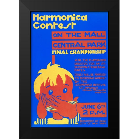 Harmonica Contest in Central Park Black Modern Wood Framed Art Print by WPA