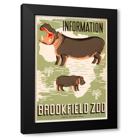 Information - Brookfield Zoo - Hippos Black Modern Wood Framed Art Print by Waltrip, Mildred