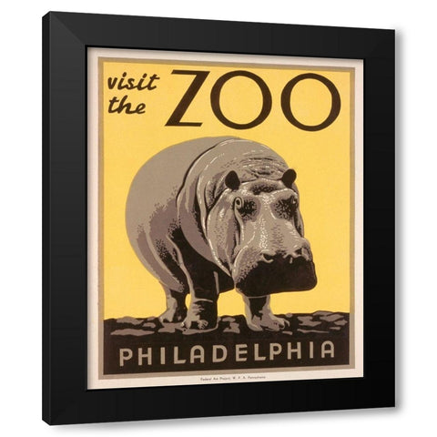 Visit the zoo - Philadelphia - Hippo Black Modern Wood Framed Art Print by WPA