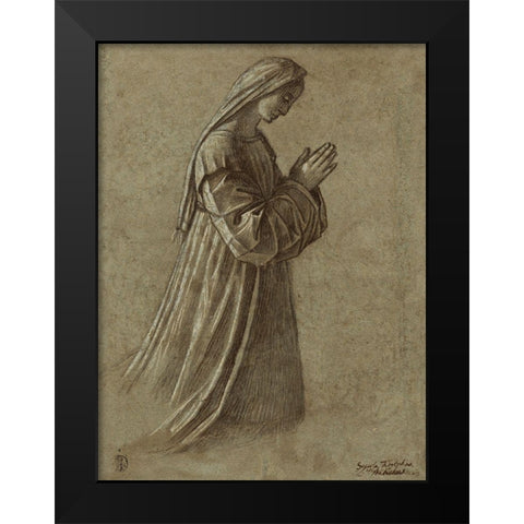 Study of the Virgin (recto); Study of the Virgin and of Hands (verso) Black Modern Wood Framed Art Print by Carpaccio, Vittore
