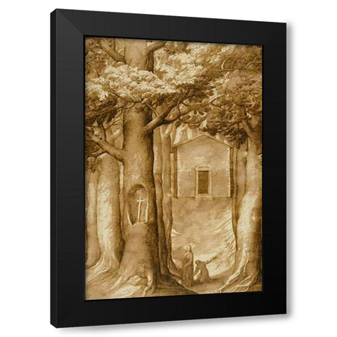 La Verna: The Chapel of the Blessed Giovanni della Verna Black Modern Wood Framed Art Print with Double Matting by Ligozzi, Jacopo