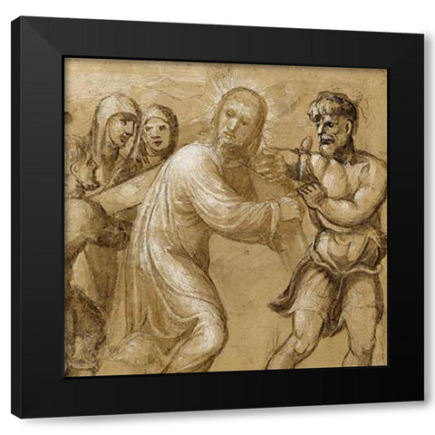 Museumist Carrying the Cross (recto); The Resurrection (verso) Black Modern Wood Framed Art Print with Double Matting by Bazzi, Giovanni Antonio